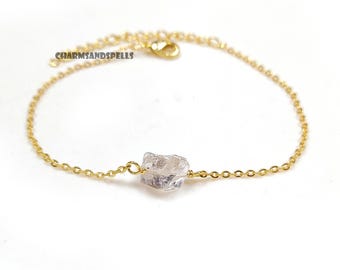 Ruwe Herkimer-diamantenarmband, natuurlijke kwartskristalsieraden, minimalistisch helende energiestuk, vrouwencadeau