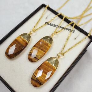 Natural Tigers Eye Necklace | Healing Crystal Necklace | Pendant Necklace | Gemstone Necklace | Solar Plexus Chakra | Jewelry Gift For Her