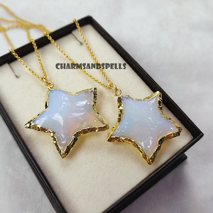 Star Shaped Opalite Crystal Pendant Necklace, Healing Crystal Chakra Gemstone Pendants For Gift, Gemstone Star, Christmas Gift, Gift For Her