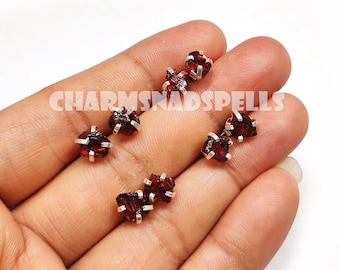 Raw Garnet Prong Stud Earrings, Garnet Jewelry, January Birthstone, Women Earring, Gift for Her