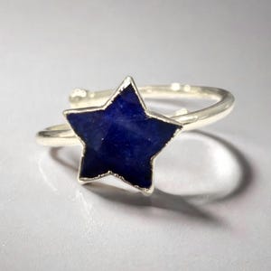 Vintage Looking Blue Sapphire Star Ring With Adjustable Band, 925 Silver/14K Gold Plated, Gift For Her, Sapphire Jewelry, Women Ring, Gift