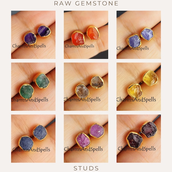 Raw Gemstone Stud Earrings, Raw Crystal Earring, Choose Your Gemstone Studs, Rough Gemstone Jewelry, Gift For Her, Birthday Gift, Gift Idea