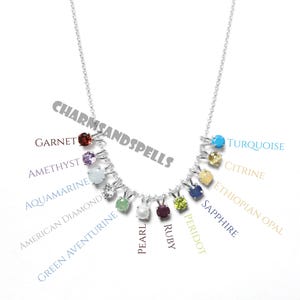 Dainty Charms Necklace, 925 Sterling Silver, Round Gemstone Necklace, Birthstone Charms Necklace, Boho Necklace, Personalized Gifts for Her