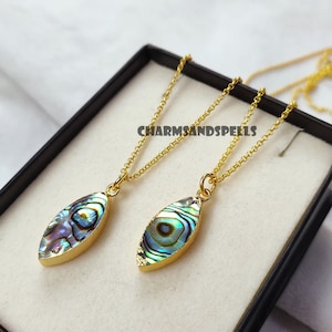 Natural Abalone Shell Marquise Necklace, Gemstone Necklace, Women Necklace, Dainty Necklace, Mystic Jewelry, Gift For Her, Christmas Gift