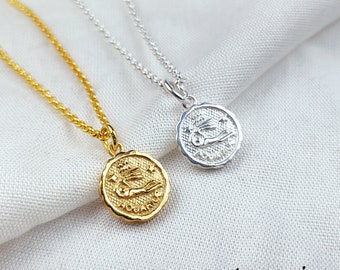 Aquarius charm necklace, vintage look zodiac charm necklace, vintage astrological charm, boho cool zodiac signs necklace, necklace gift
