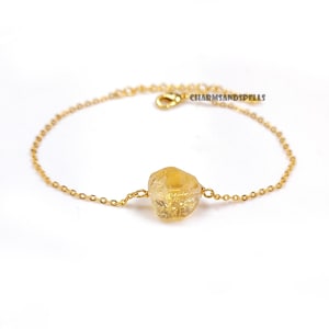 Raw Yellow Citrine Healing Crystal Bracelet, November Birthstone Jewelry, Natural Gemstone Bracelets For Women, Money Crystal Bracelet
