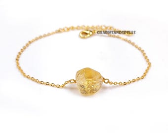 Raw Citrine Bracelet, November Birthstone, Healing Crystal Gemstone Jewelry, Dainty Minimalist Gift for Her