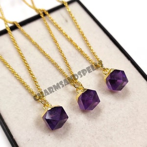 Amethyst Necklace, 14K Gold Plated Necklace, February Birthstone Hexagon Stone Layering Necklace Natural Amethyst Pendant, Gift For Her