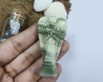 Serpentine Stone Angel, Hand Carved Gemstone Guardian, Healing