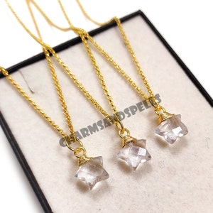 Clear Quartz Crystal Star Necklace, Clear Quartz Star Pendant, 14K Gold Plated Necklace, Natural Crystal Jewelry, Healing Crystal