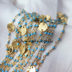 50% OFF Turquoise Beaded Rosary Chain, Rondelle Faceted 2-2.5mm Gold Plated Chain, Jewelry Findings, Bulk Rosary Chain Rolls, DIY Chain