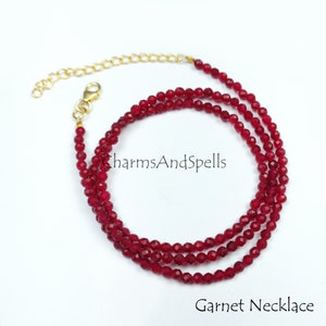 Faceted Red Garnet Beaded Necklace, Gold Plated Choker Necklace, Garnet Rondelle Beads, Necklace For Woman, Beads Necklace Jewelry, dainty