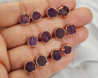 Real Raw Ruby Studs, Ruby Stud Earring, Electroplated Stud, Boho Style Earrings, Ruby Jewelry, Ruby Stud Earring, July Birthstone Earrings