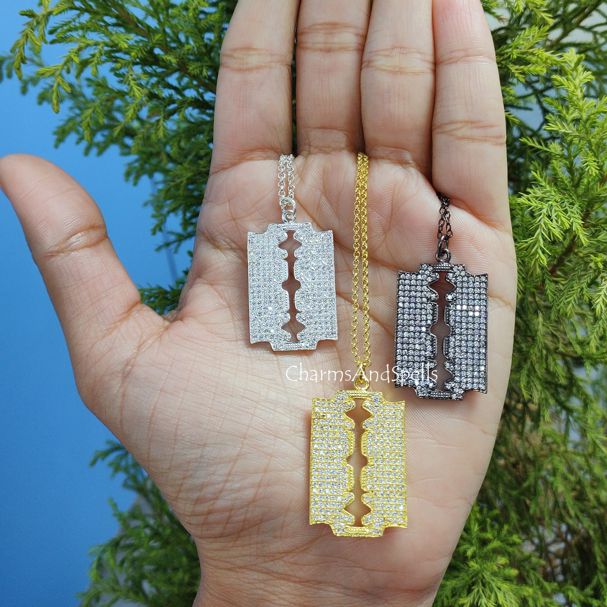 razor blade gold necklace