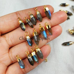 Natural Labradorite Point Shape Pendant, Gemstone Single Bail Pendant with Electroplated Gold Band, Labradorite Bullet Pendant, Gift Jewelry