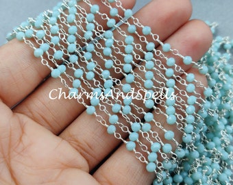 1,2,5,10,25 ft blauwe chalcedoon rozenkrans met rondelle kralen, 925 verzilverde draad, sieraden maken, draadgewikkelde chan, cadeaus Valentijnsdag