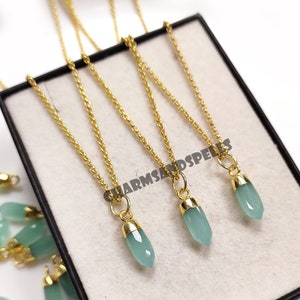Aqua Chalcedony Necklace, Gemstone Pendant, 14K Gold Plated Necklace, Womens Jewelry, Dainty Pendant, Chalcedony Jewelry, Birthstone Pendant