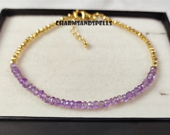 Minimalist Amethyst Bracelet, Purple Crystal Jewelry, Healing Stone Accessory, February Birthstone Gift for Her