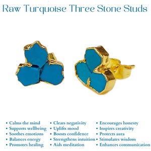 Turquoise Stud Earrings, Gold Electroplated Stud, Turquoise Jewelry, Natural Gemstone Earrings, Gift for Her, December Birthstone
