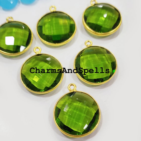 Faceted ite Electroplated Charm Connector, Gold Plated Green