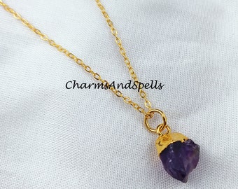 Rohe Amethyst-Halskette, vergoldete Halskette, Amethyst-Kristall-Halskette, rohe Amethyst-Halskette, Heilkristall-Schmuck, Valentinstagsgeschenke