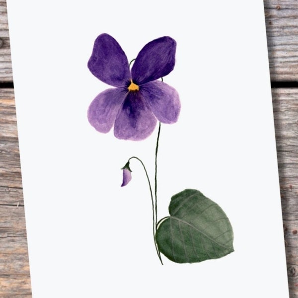 February Birthday Flower Card, Violet Instant Greeting Card, Pansy Downloadable Card