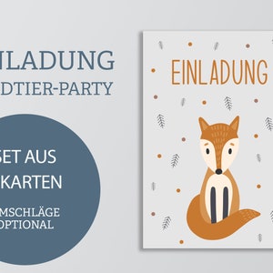 Einladungskarten Set mit Fuchs-Motiv | 6x Karten Kindergeburtstag | Wald-Tiere Mottoparty | DIN A6 | beschreibbar