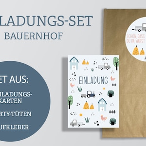 Einladungskarten + Partytüten | Bauernhof-Party | Set Kindergeburtstag