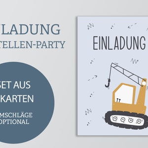 Einladungskarten Set Baustelle | 6x Karten Kindergeburtstag | Baukran Party | DIN A6 | beschreibbar