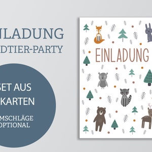 Einladungskarten Set Waldtiere | 6x Karten Kindergeburtstag | Tiere Mottoparty | DIN A6 | beschreibbar