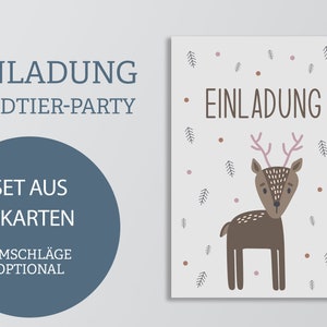 Einladungskarten Set mit Hirsch-Motiv | 6x Karten Kindergeburtstag | Waldtier Mottoparty | DIN A6 | beschreibbar