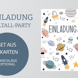 Einladungskarten Set Weltall | 6x Karten Kindergeburtstag | Raketen-Party | Planeten-Feier | DIN A6 | beschreibbar