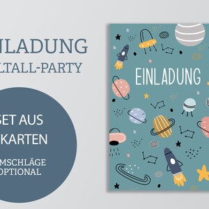 Einladungskarten Set Weltall | 6x Karten Kindergeburtstag | Raketen-Party | Planeten-Feier | DIN A6 | beschreibbar