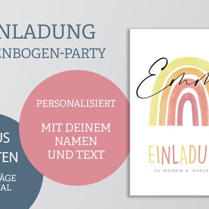 Personalisierte Einladung mit Regenbogen Motiv | Set aus 10x Karten für Kindergeburtstag | Regenbogen Party | DIN A6