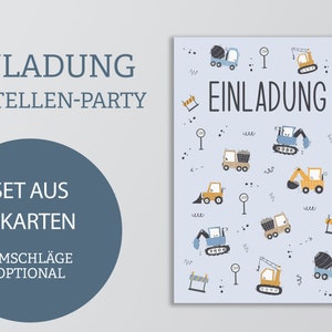 Einladungskarten Set Baustelle | 6x Karten Kindergeburtstag | Bagger Party | DIN A6 | beschreibbar