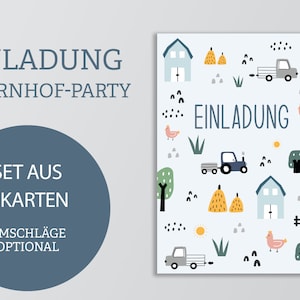 Einladungskarten Set Bauernhof | 6x Karten Kindergeburtstag | Farm und Tier Party | DIN A6 | beschreibbar