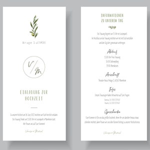 Einladungskarten Hochzeit mit Olivenzweig | DIN lang