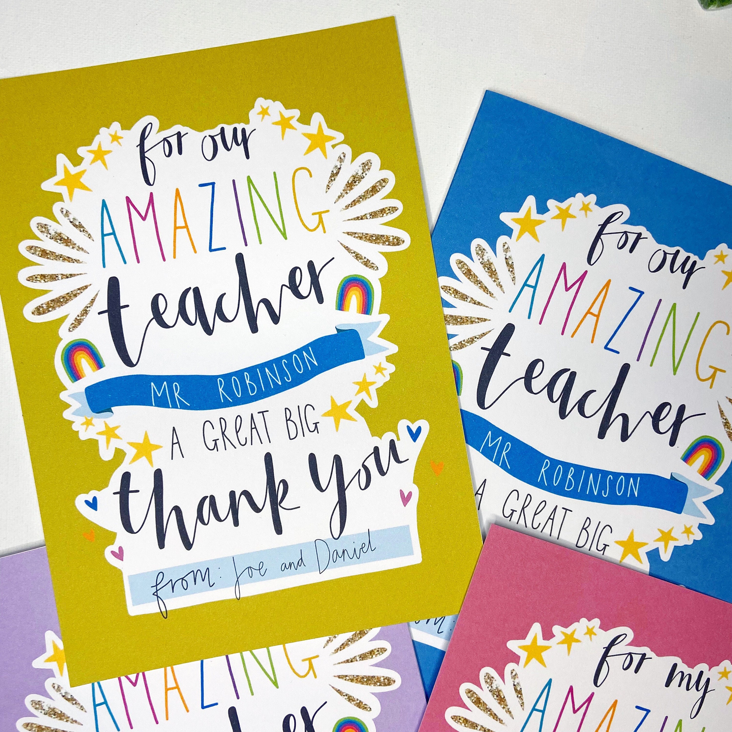 personalised illustrated thank you teacher cards and
