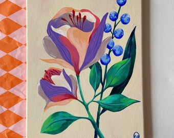 Original Abstract Flowers on canvas 22.5 x 30.5cm / Abstract Original Floral Wall Art / Hand painted Flowers / Acrylic Painting