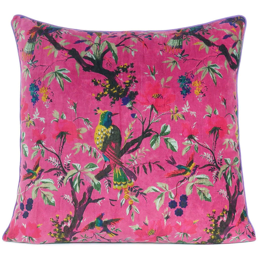 Colorful Velvet Floral Flower Bird Throw Sofa Cushion Couch Pillow Cover Boho Ch 