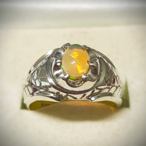 Fine Quality Decent 1.5 shops Carat Oval Fire Opal Ring Smooth Sterling Silver 925 Handmade Ring Artisan Ring Solid Silver Ring Original Opal Ring