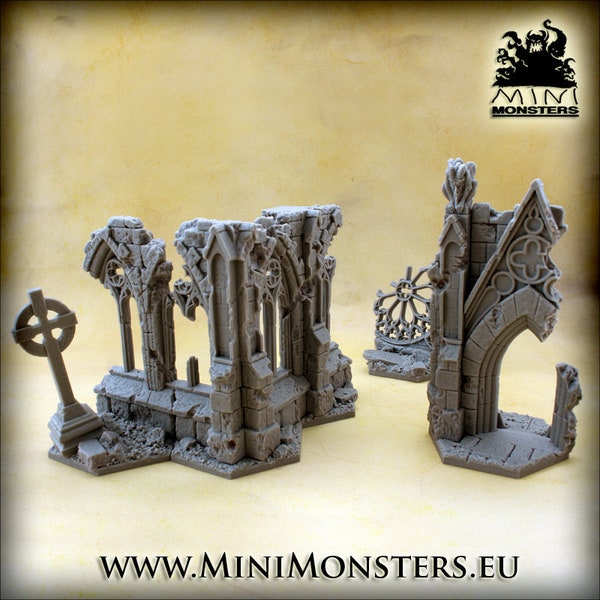 Hexes Terrains - Ruined Kathedrale - 28mm 32mm Scale | Wargaming-Gelände | Kriegsspiele | Dungeons und Drachen | DnD | Fantasie | Mini Monster