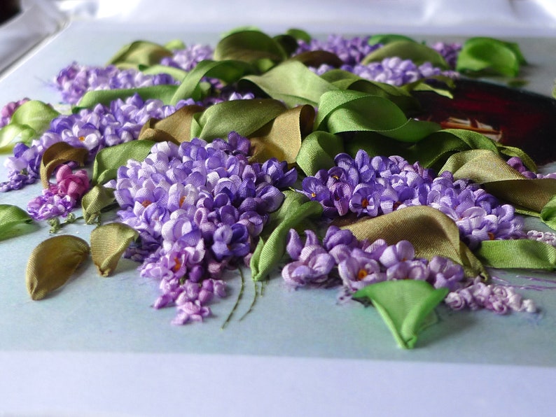Lilac embroidery Floral embroidery Ribbon Silk Ribbons Bouquet Etsy