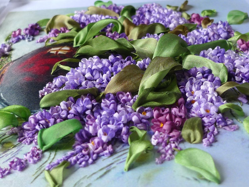 Lilac embroidery Floral embroidery Ribbon Silk Ribbons Bouquet Etsy