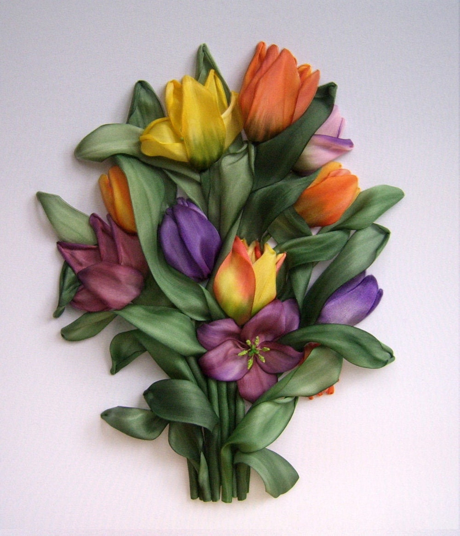 Ribbon embroidery Silk ribbons Tulip bouquet Wall decor Home Etsy