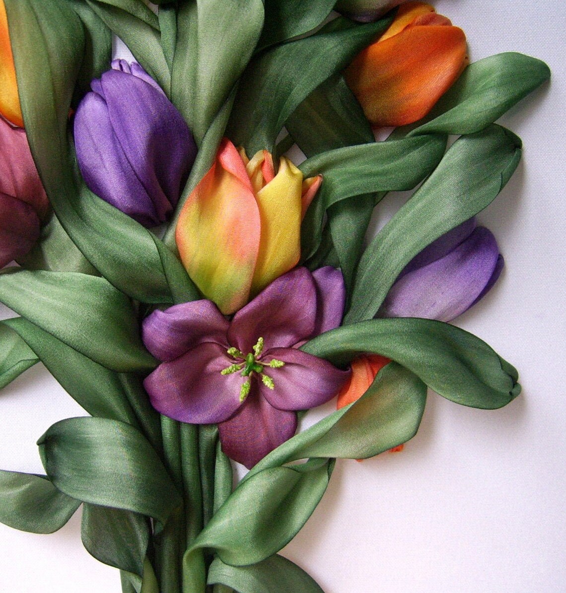 Ribbon embroidery Silk ribbons Tulip bouquet Wall decor Home Etsy