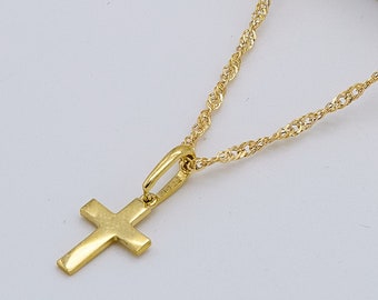 9ct Yellow Gold Plain Cross Pendant | Women Small Cross Necklace | Flat Cross | 18" Singapore Chain | Brand New