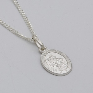925 Sterling Silver Oval Saint Christopher Pendant | Protect Us Necklace | Small St Christopher Pendant | 20 Inch | Brand New