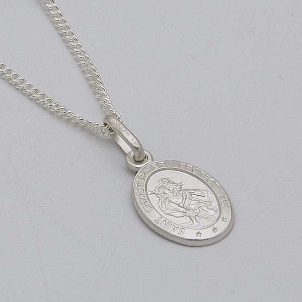 Sterling Silver 925 Oval St. Christopher Medal Charm Pendant Necklace - Religious Gift