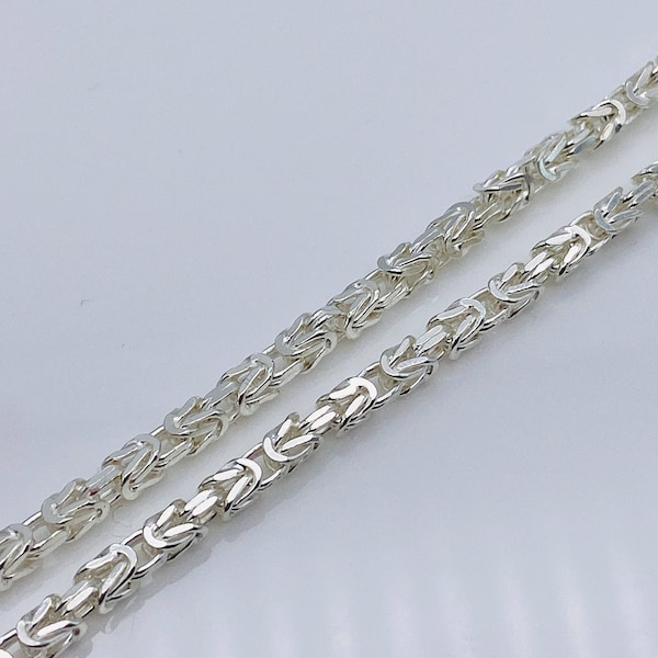Solid 925 Sterling Silver Square Byzantine Chain | 3.5MM Mens Kings Square Link Necklace | Brand New 18" - 30" Length